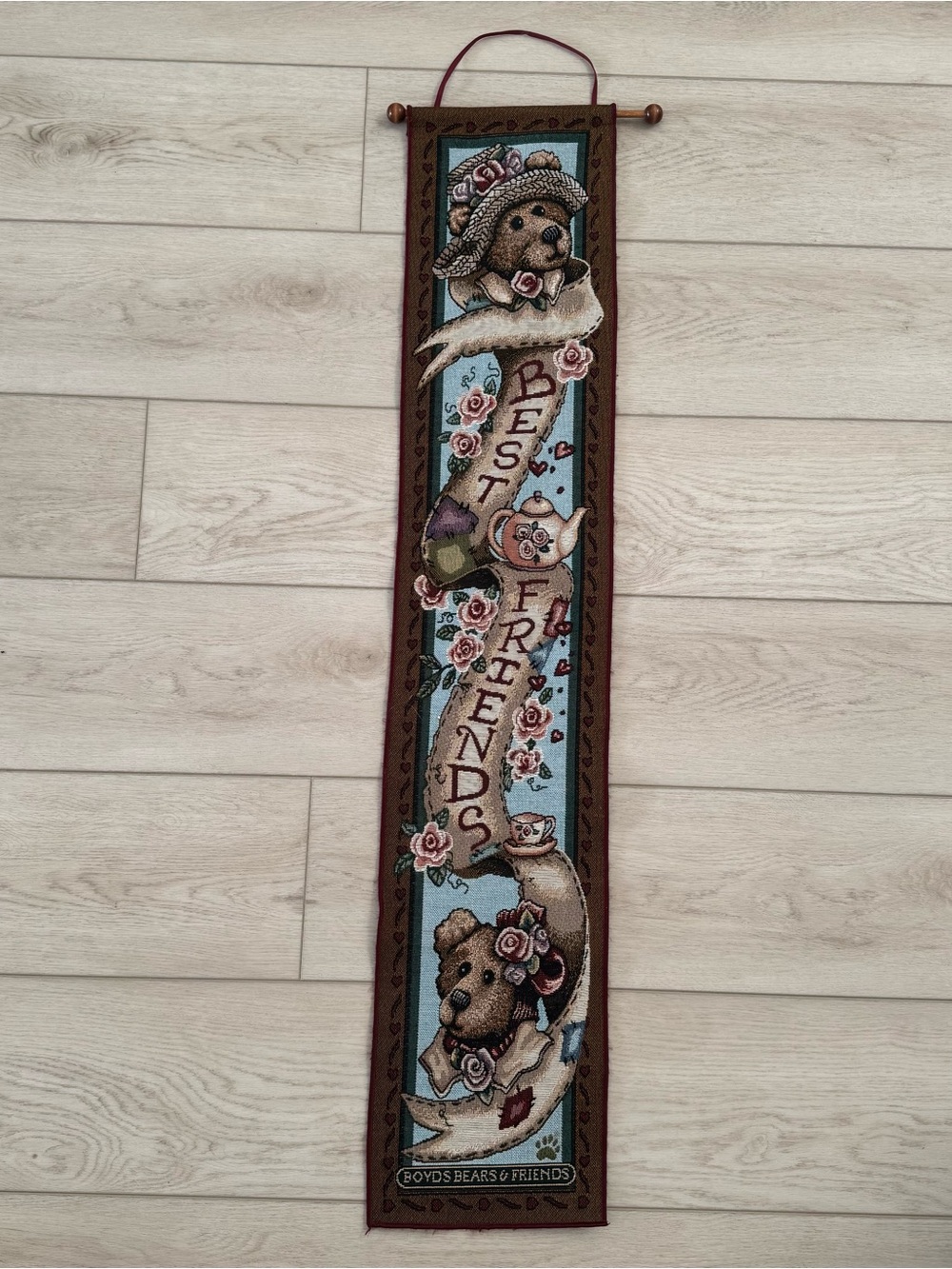 Vintage Boyds Bears Best Friends Afternoon Tea Tapestry Wall Hanging Decor